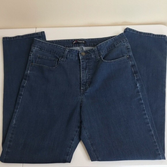 Lee Classic Fit Straight Leg High Rise Dark Wash Denim Blue Jeans Women Size 14 - Picture 11 of 13